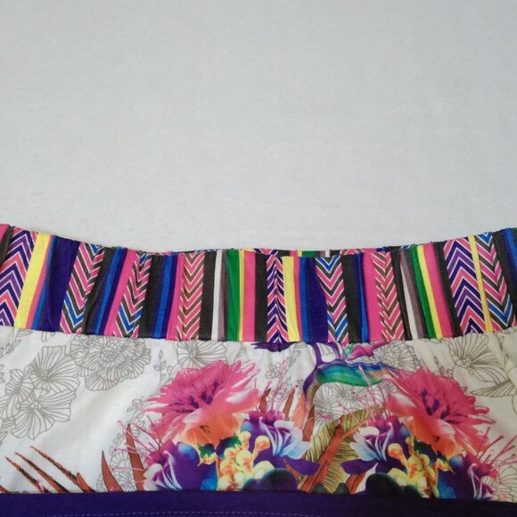 Smash Womens Boho Floral Print Elastic Waist Skirt Purple Black Trim Size M - Picture 3 of 11